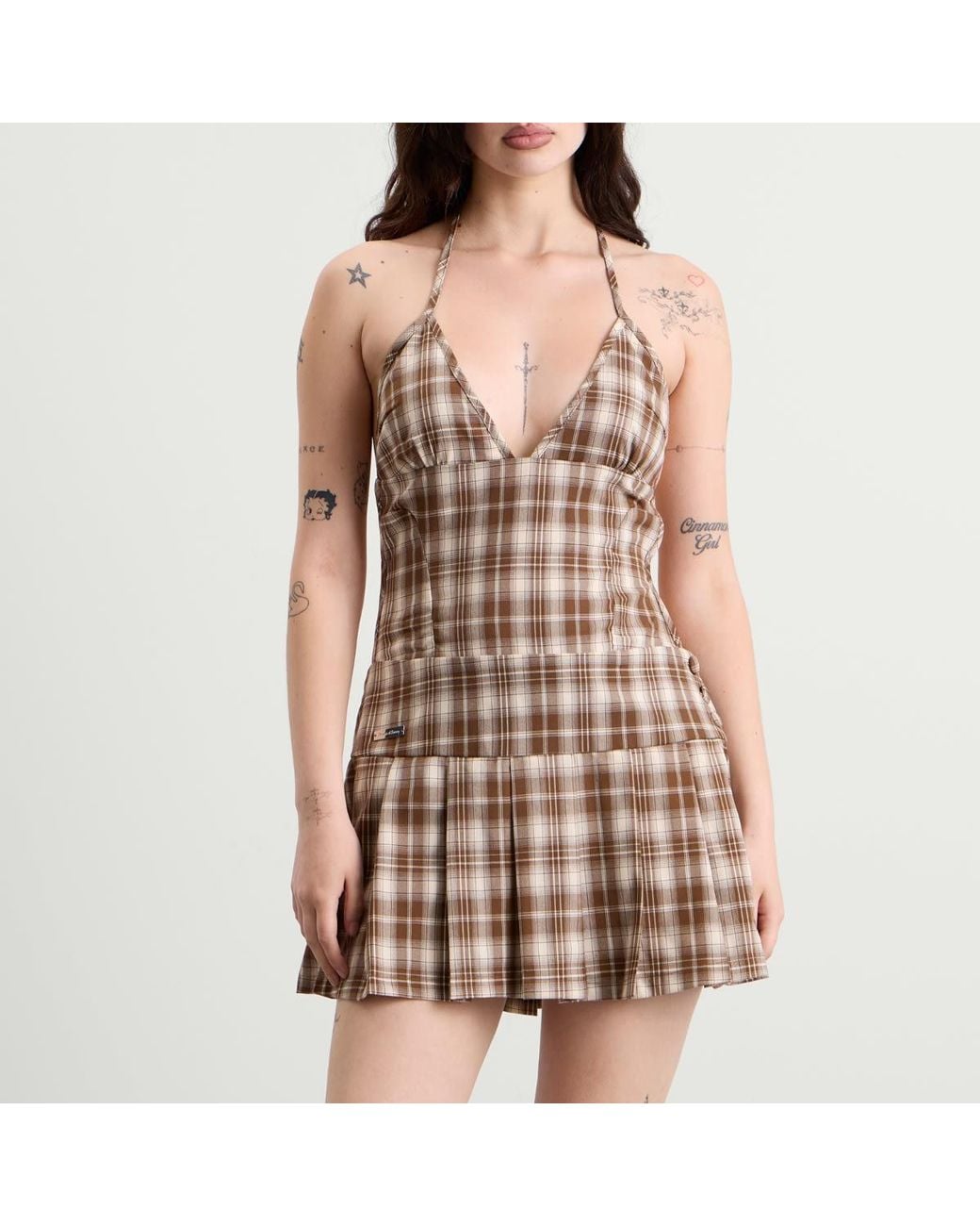 House Of Sunny Brown Hoxton Check Mini Dress