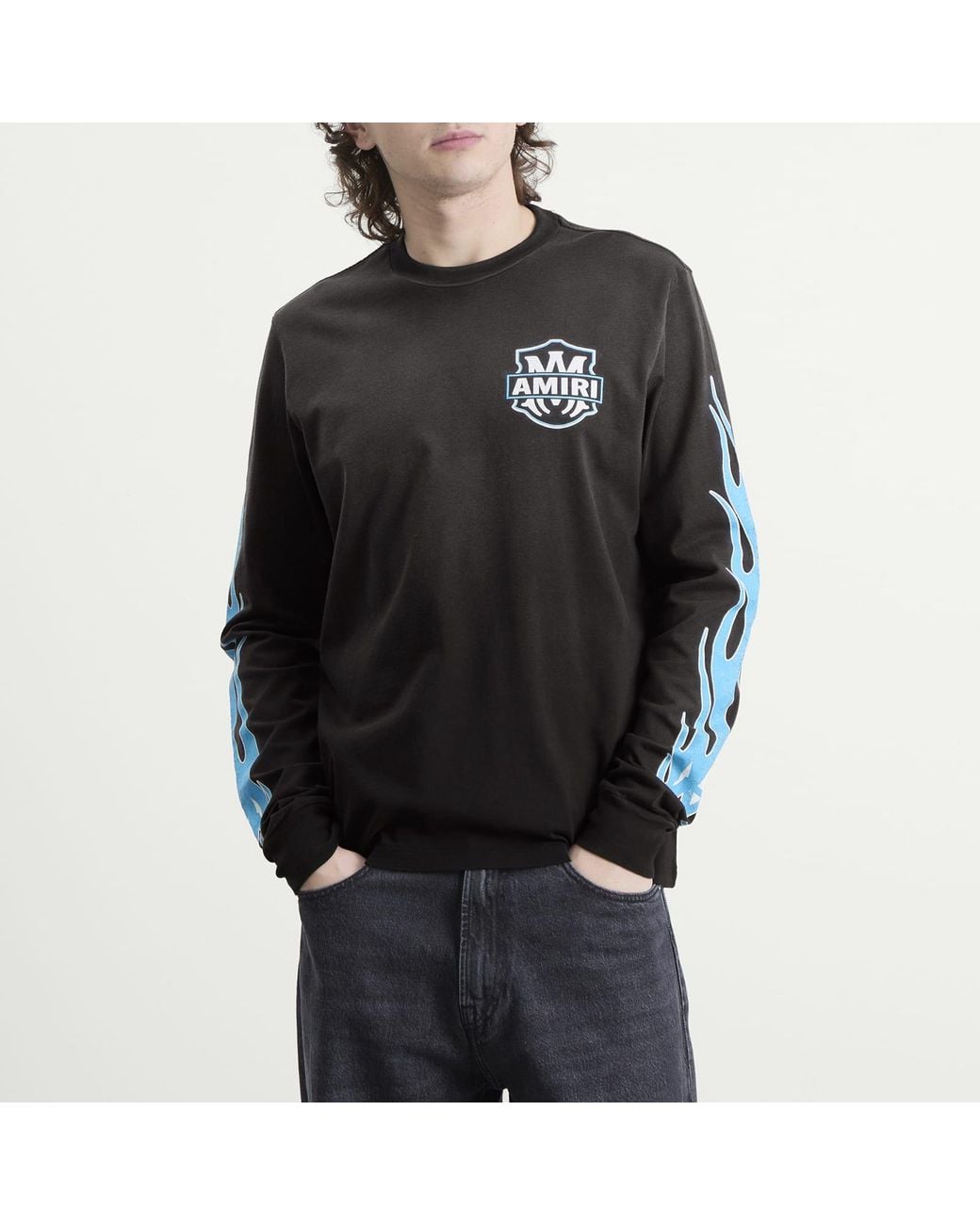Amiri Black Eagle Flames Long Sleeve T-Shirt for men