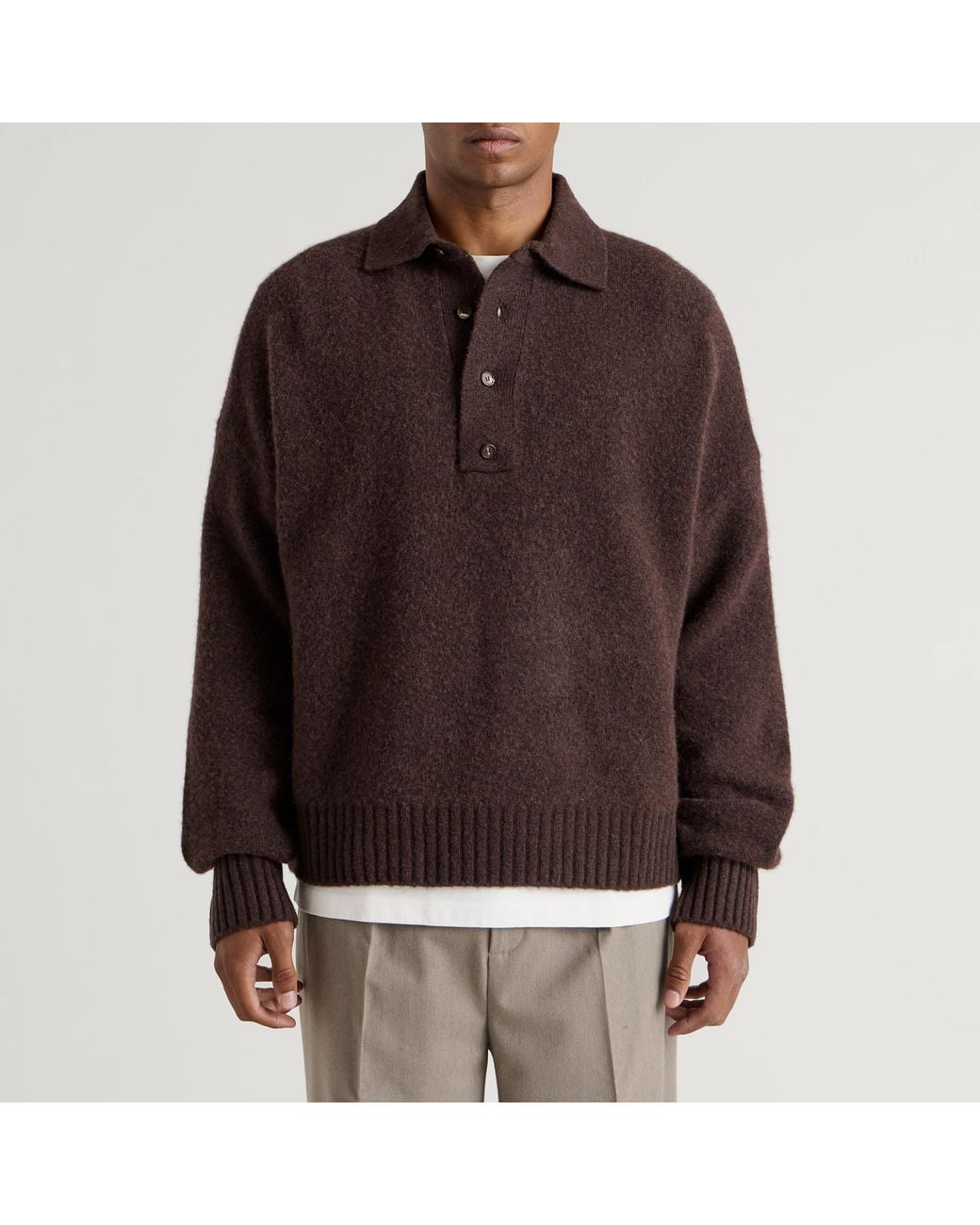 Daniel Simmons Brown Long Sleeve Knit Polo for men