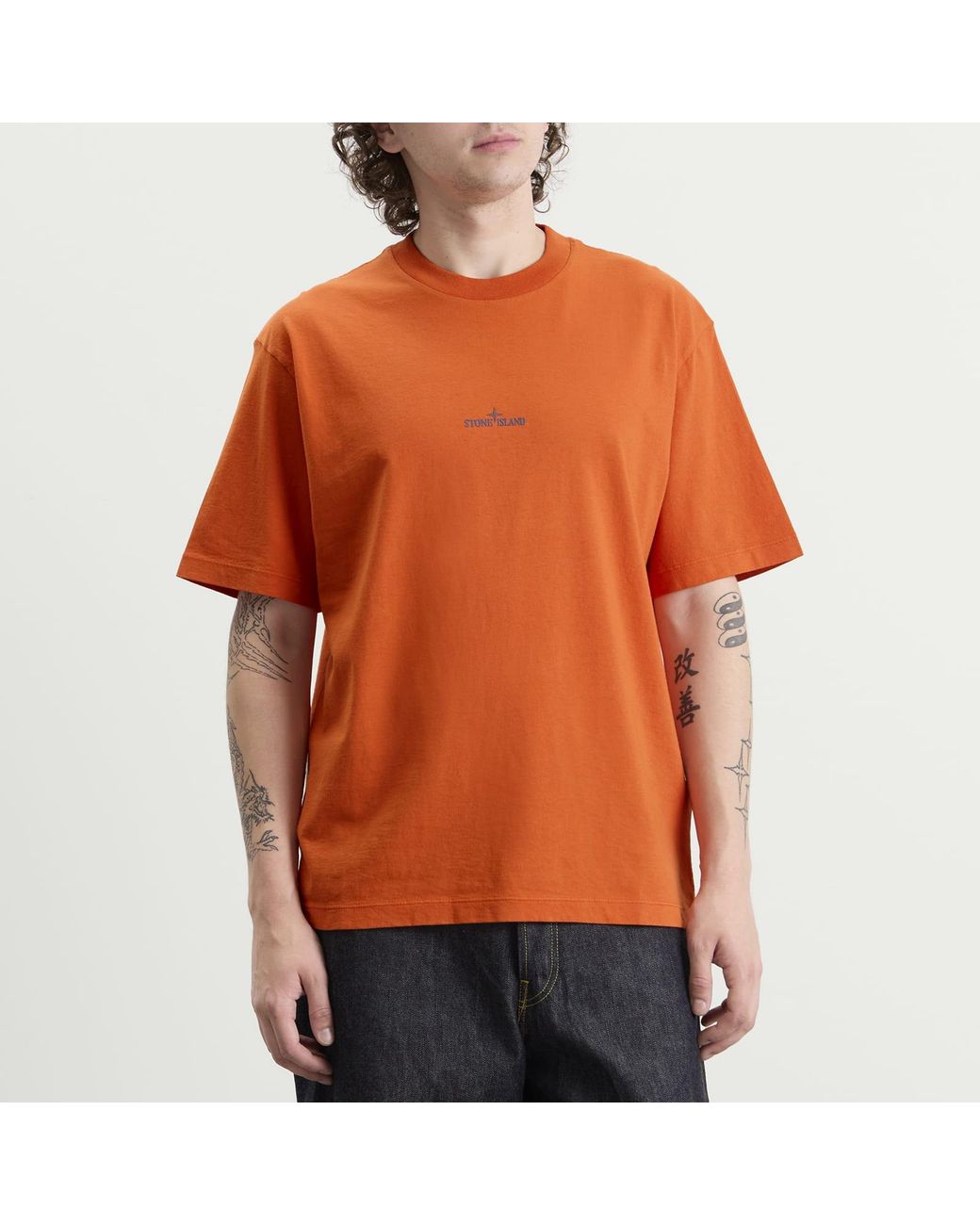 Stone Island Orange Vertical Placement T-Shirt for men