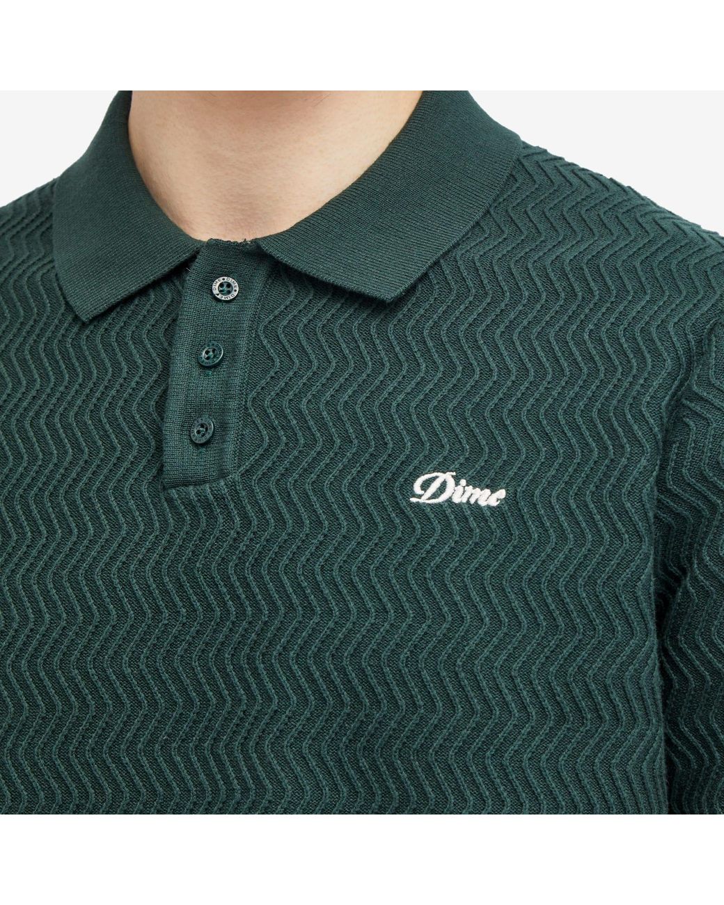 Dime Men's Wave Cable Knit Polo Shirt in Forest Dime
