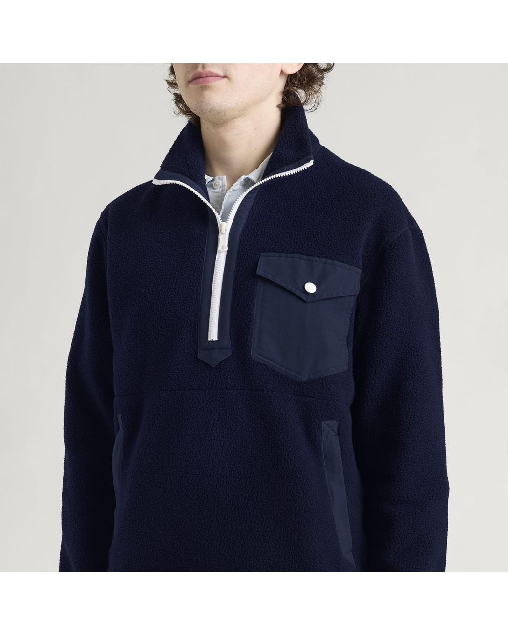 Drake's Blue Quarter Zip Fleece for men
