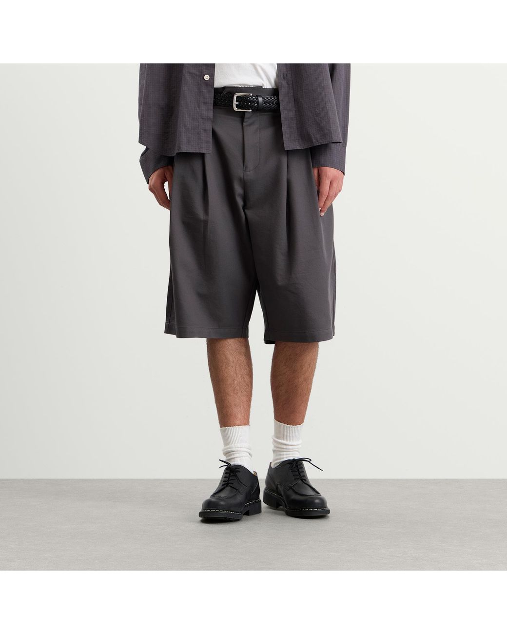 Porter James Gray Double Pleated Shorts for men