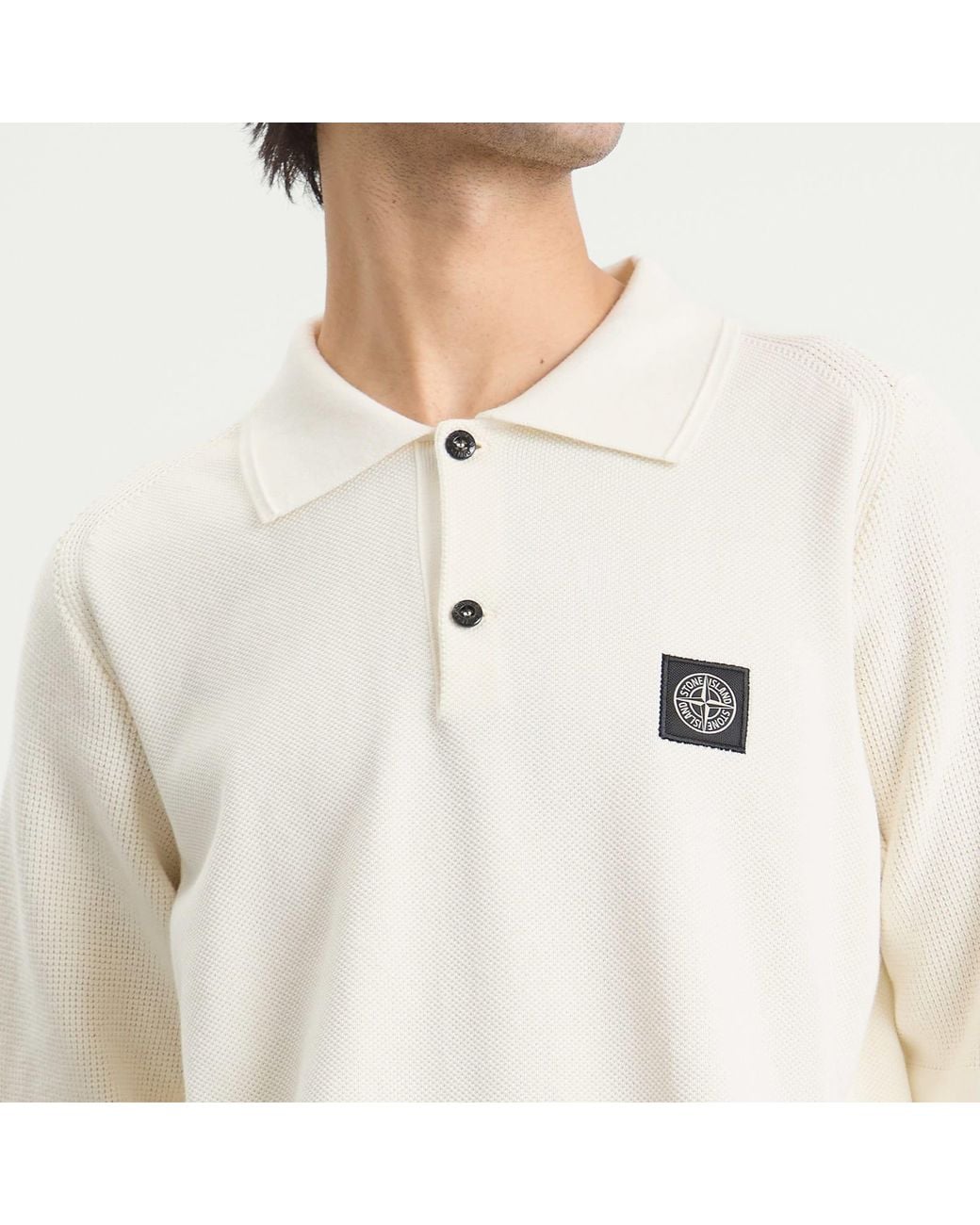 Stone Island White Micro Stitch Knit Polo for men