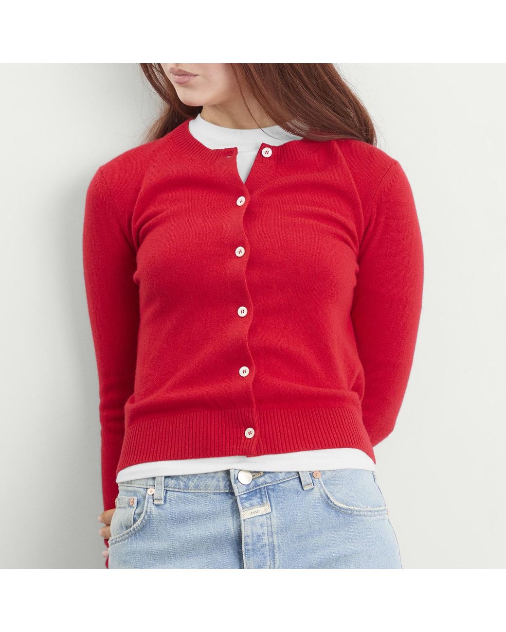 DUNST Red Essential Crewneck Knit Cardigan