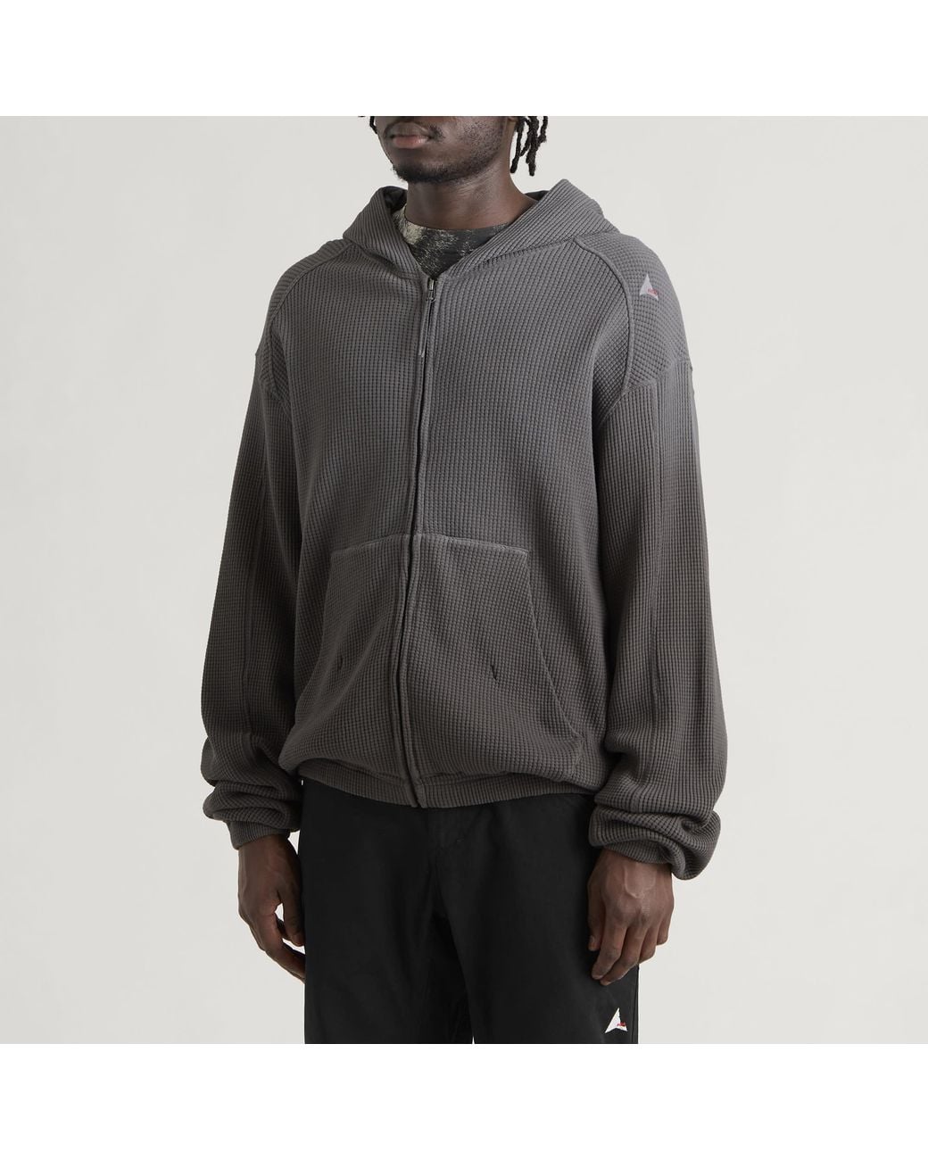Roa Gray Bee Sun Faded Organic Waffle Zip Hoodie for men