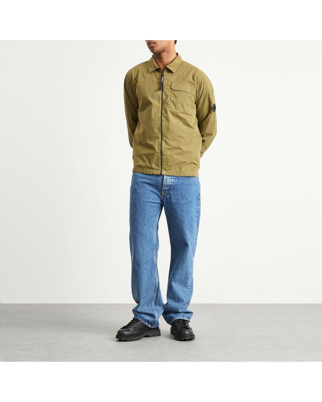 C P Company Green Organic Gabardine Zip Overshirt for men