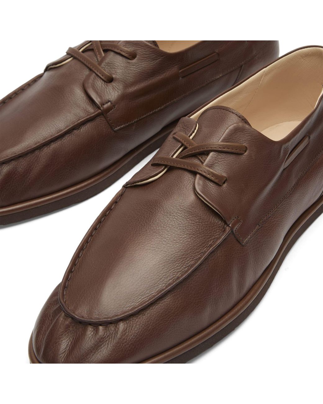 Auralee Brown Leather Deck Shoes for men