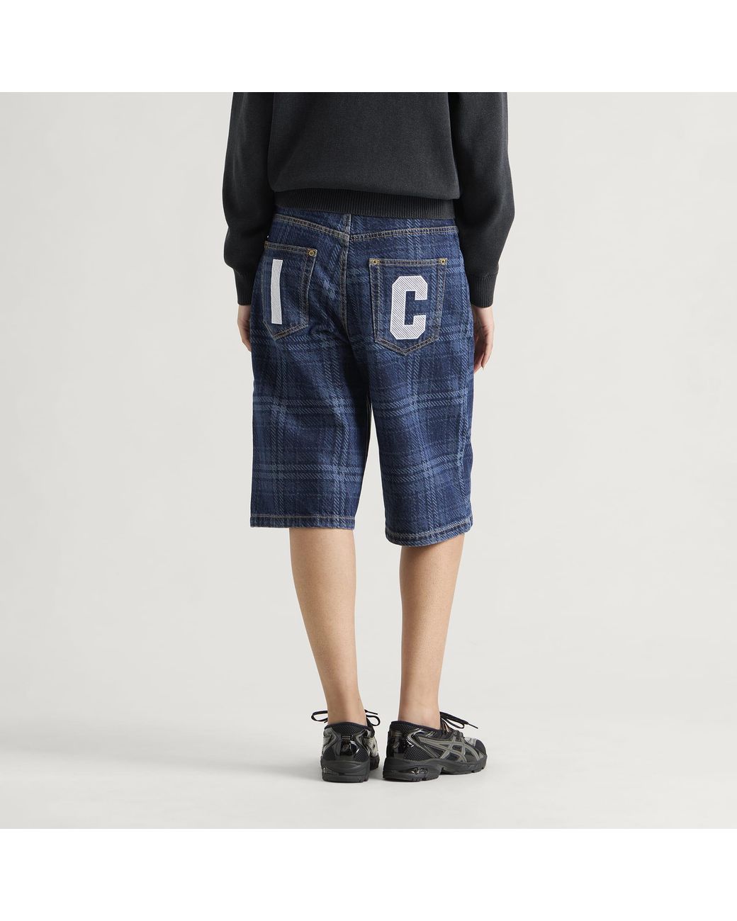 ICECREAM Blue Check Running Dog Jort