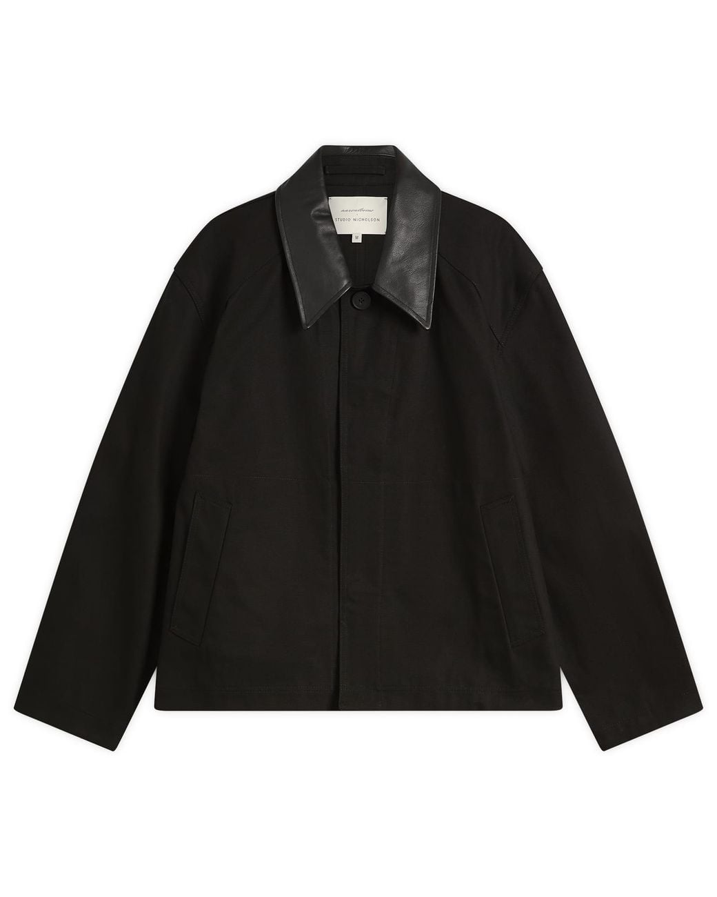 Studio Nicholson Black Dover Leather Collar Canvas Barn Jacket for men