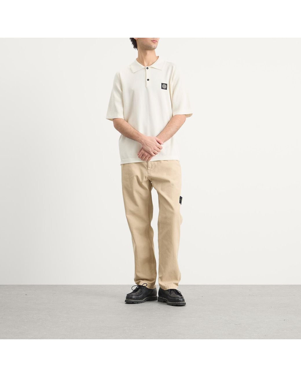 Stone Island White Micro Stitch Knit Polo for men