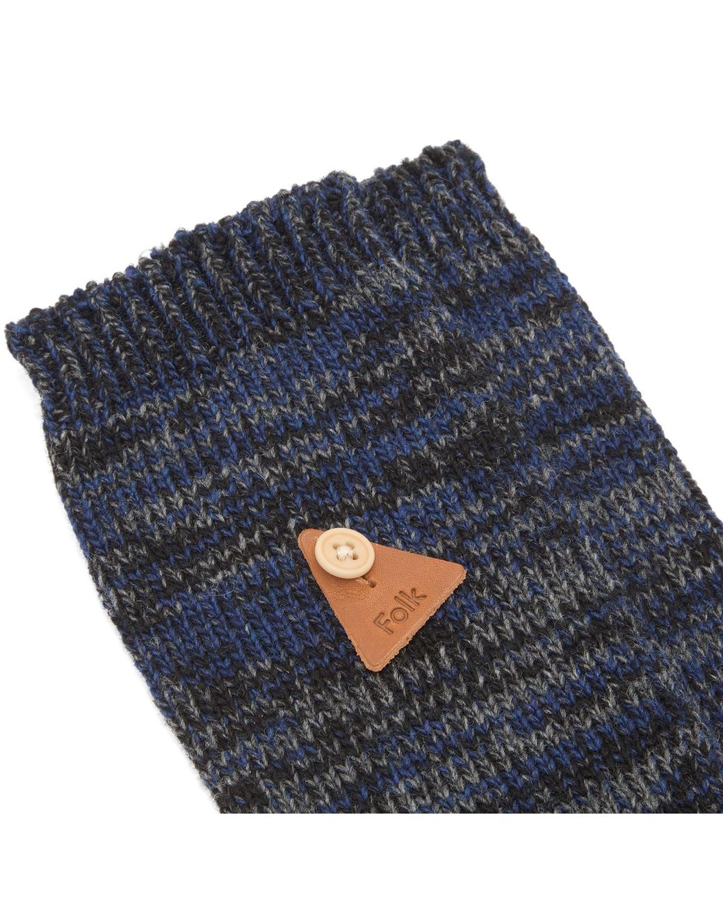 Folk Blue Wool Melange Socks for men