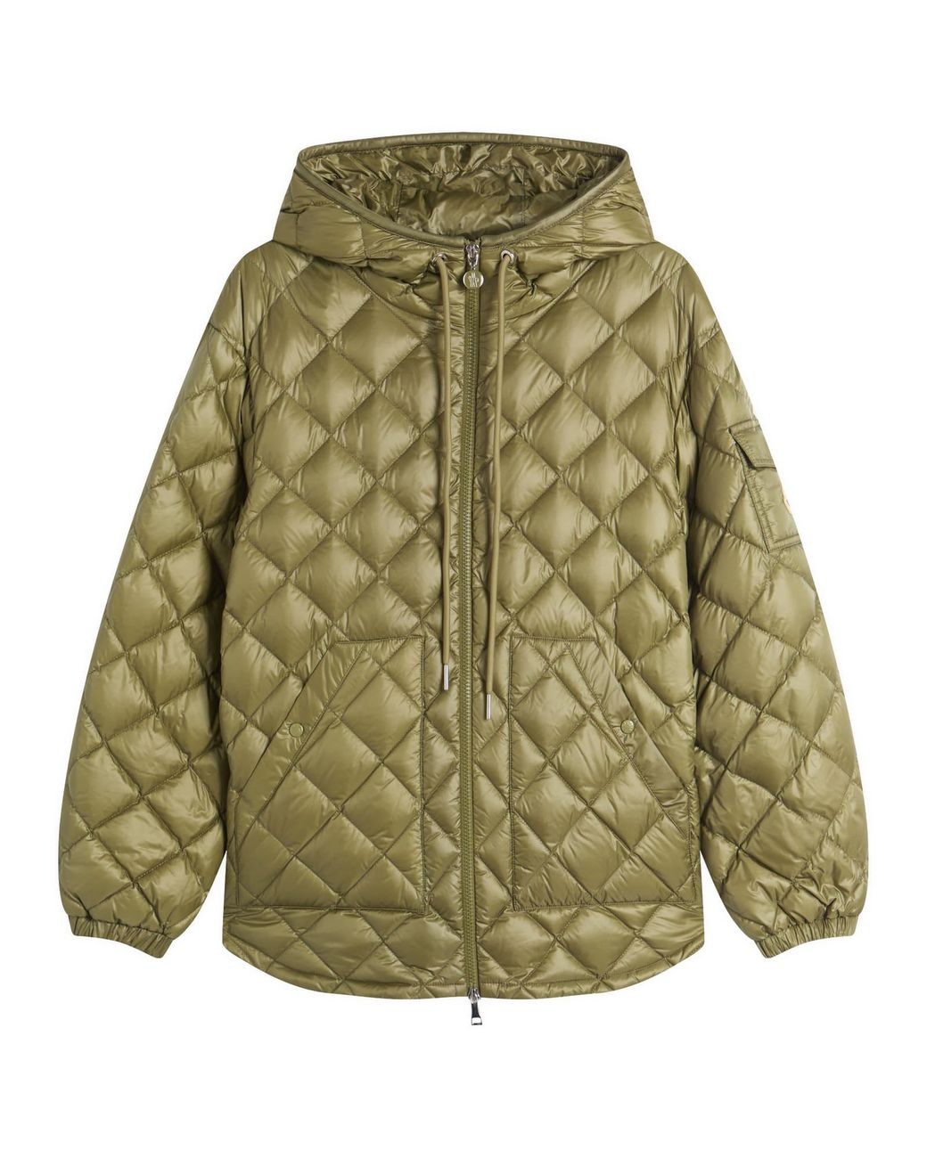 Moncler Green Shiny Quilted Hood Overshirt