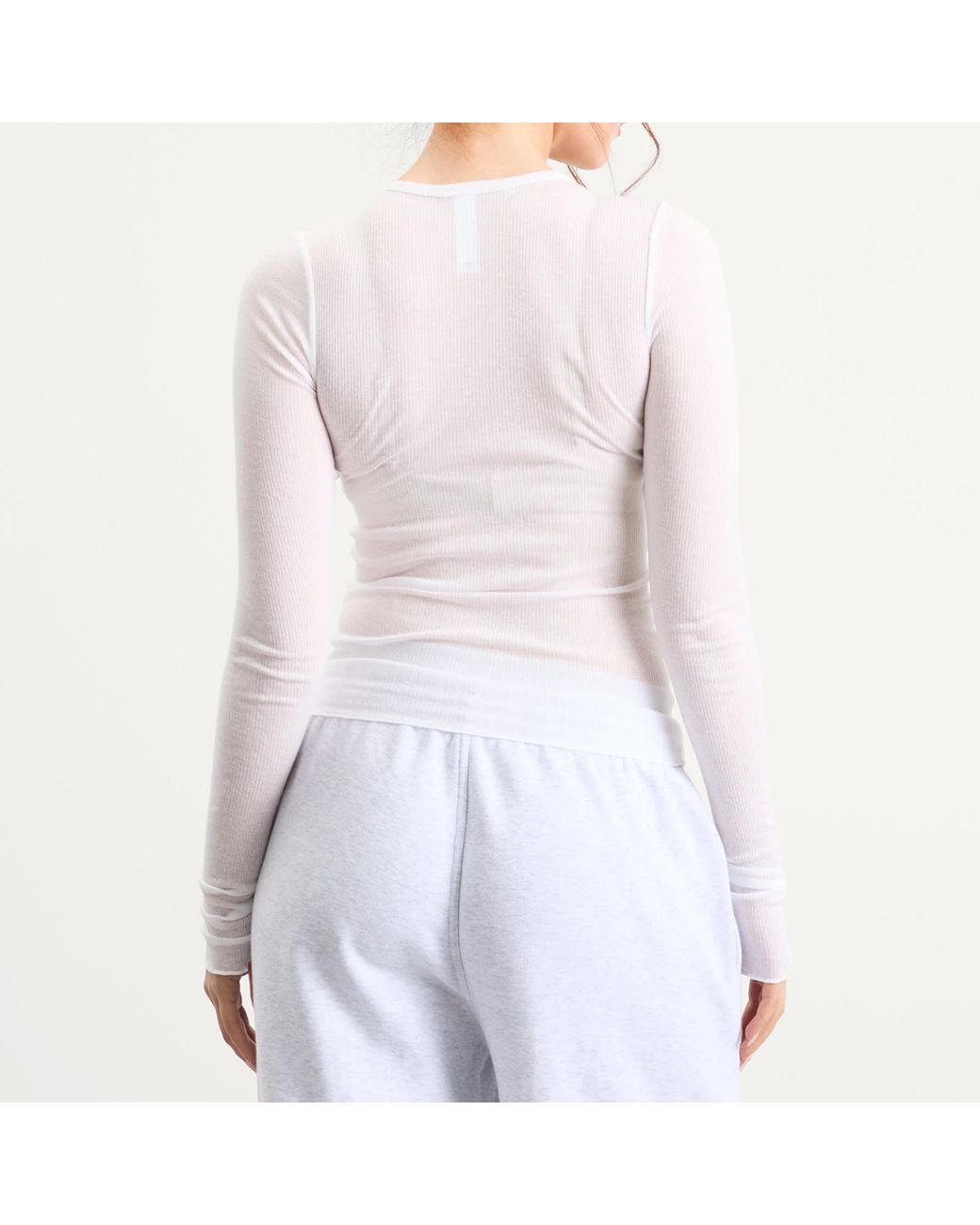 Skims White Sheer Cotton Long Sleeve T-Shirt