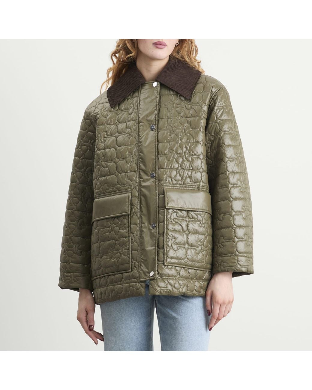 Ganni Green Shiny Quilt Jacket