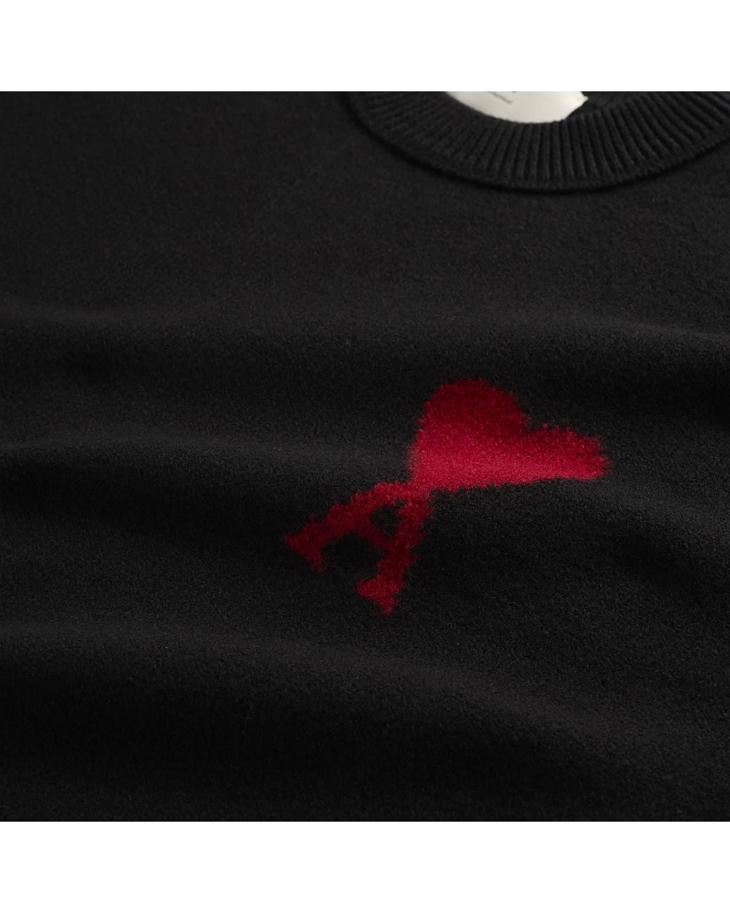 AMI Black Crewneck Sweater With Contrasted Ami De Coeur for men
