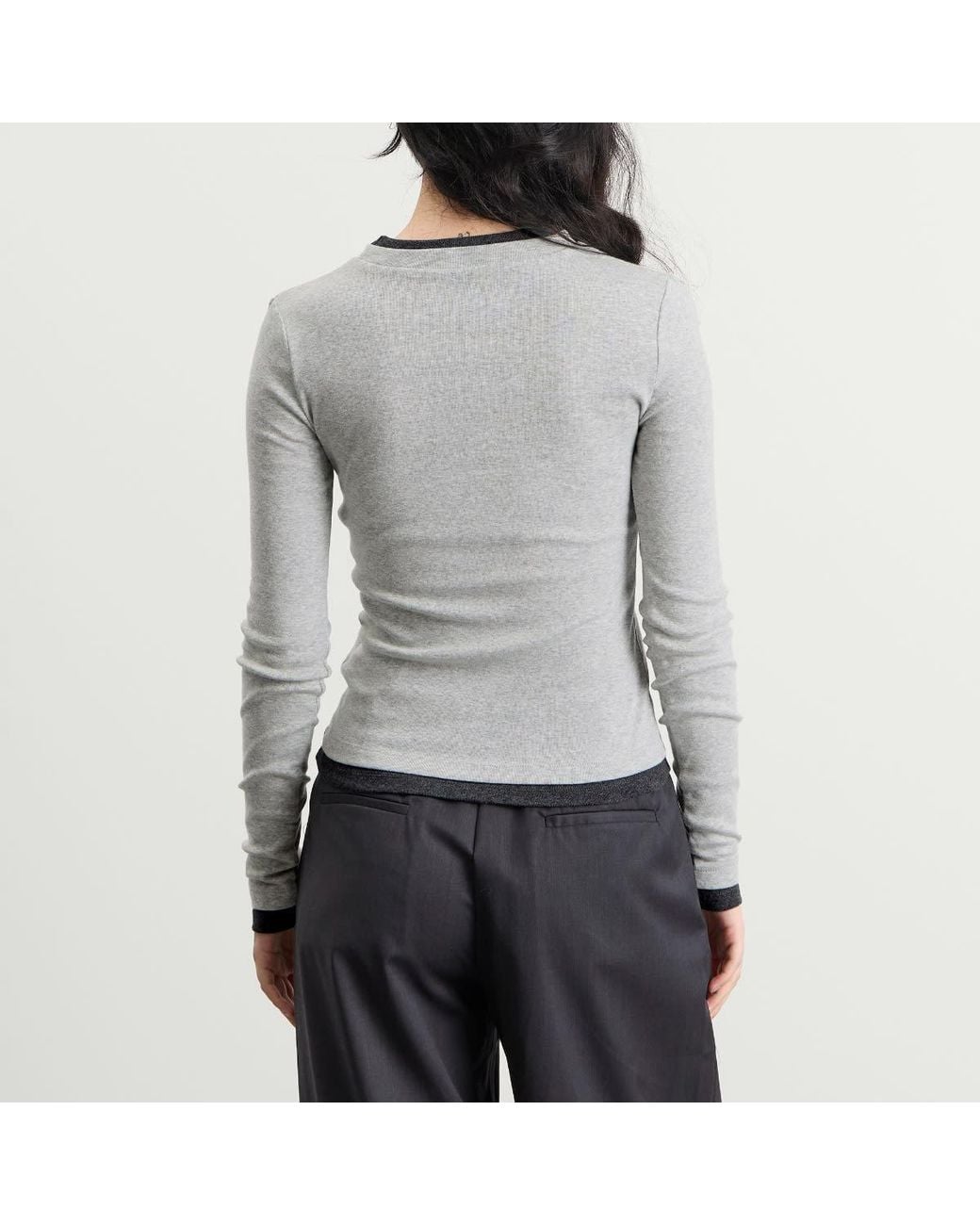 St. Agni Gray Organic Cotton V-Neck Long Sleeve Top