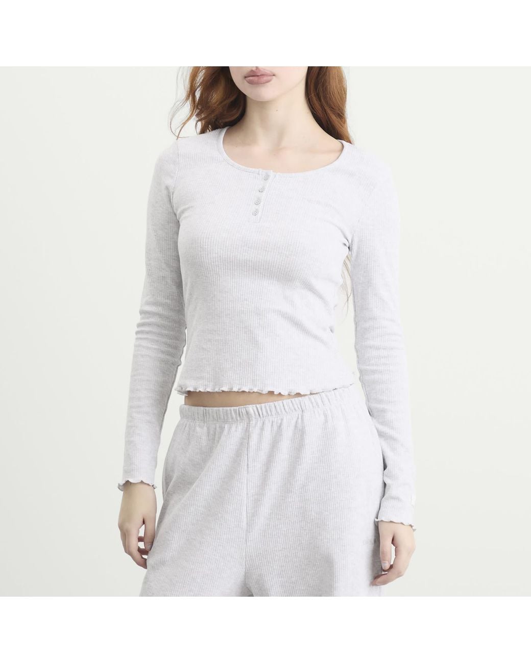 Tala White Sleep Lounge Henley Long Sleeve Top