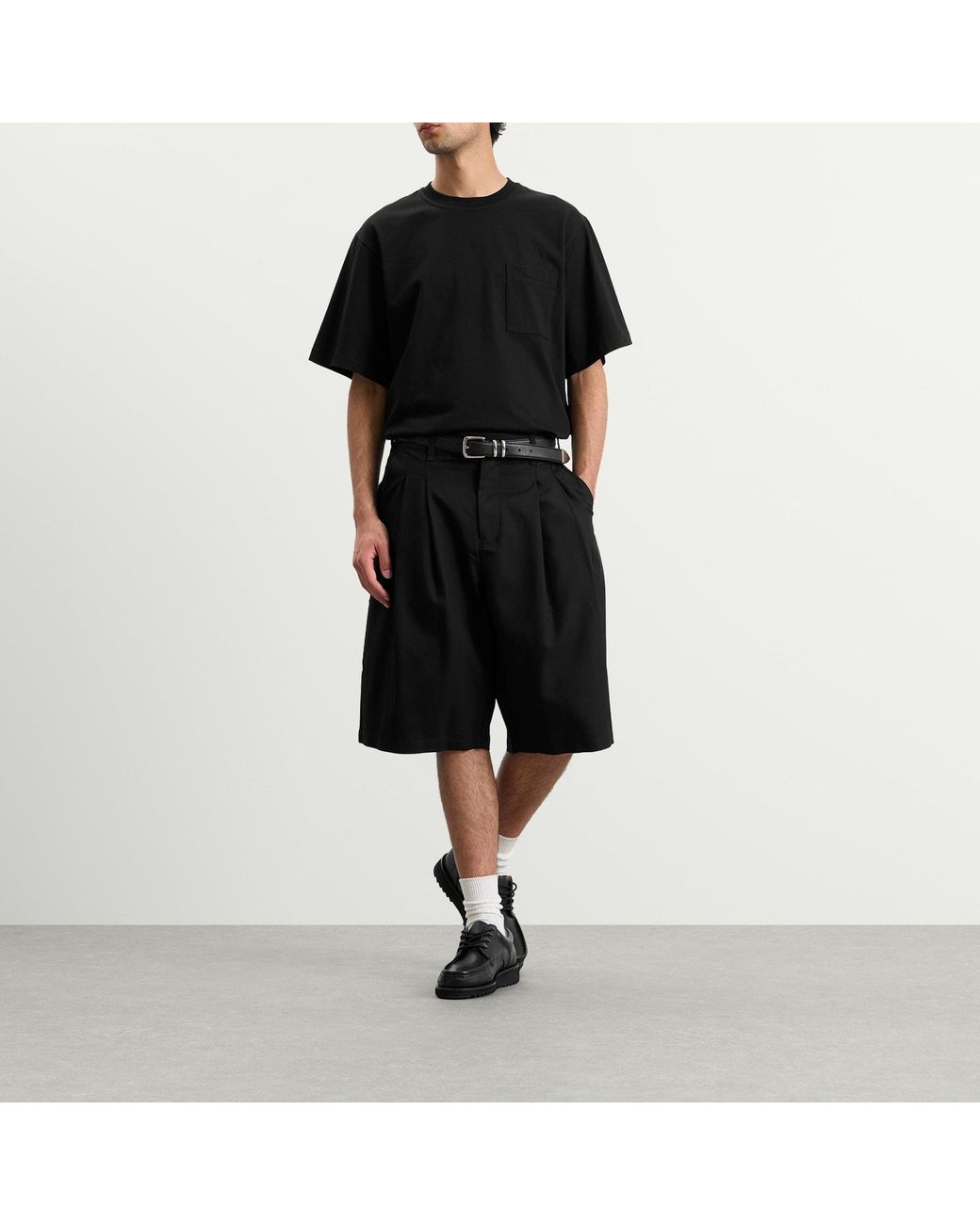 Porter James Black Double Pleated Shorts for men