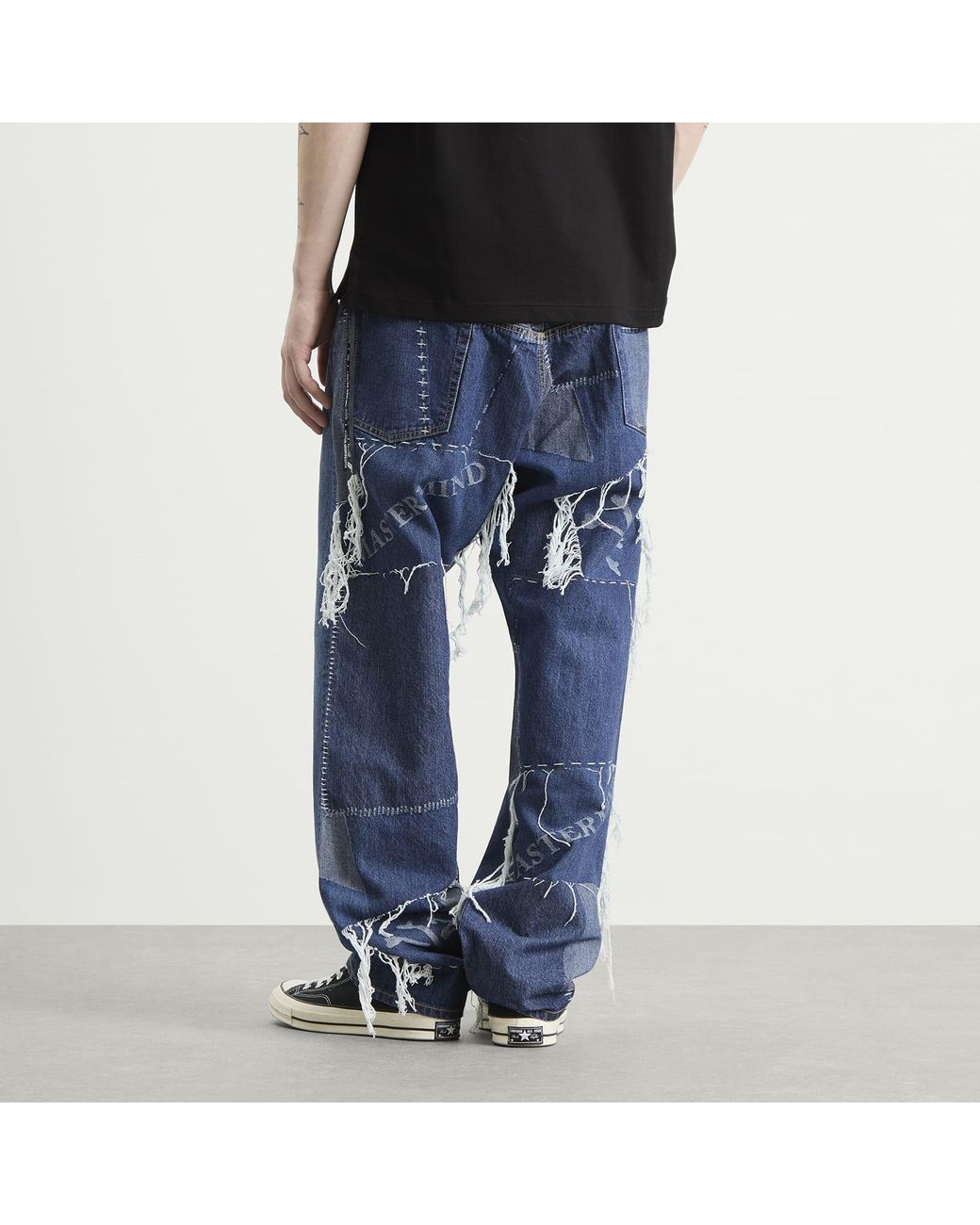 MASTERMIND WORLD Blue Patchwork Jacquard Straight Denim Pants for men