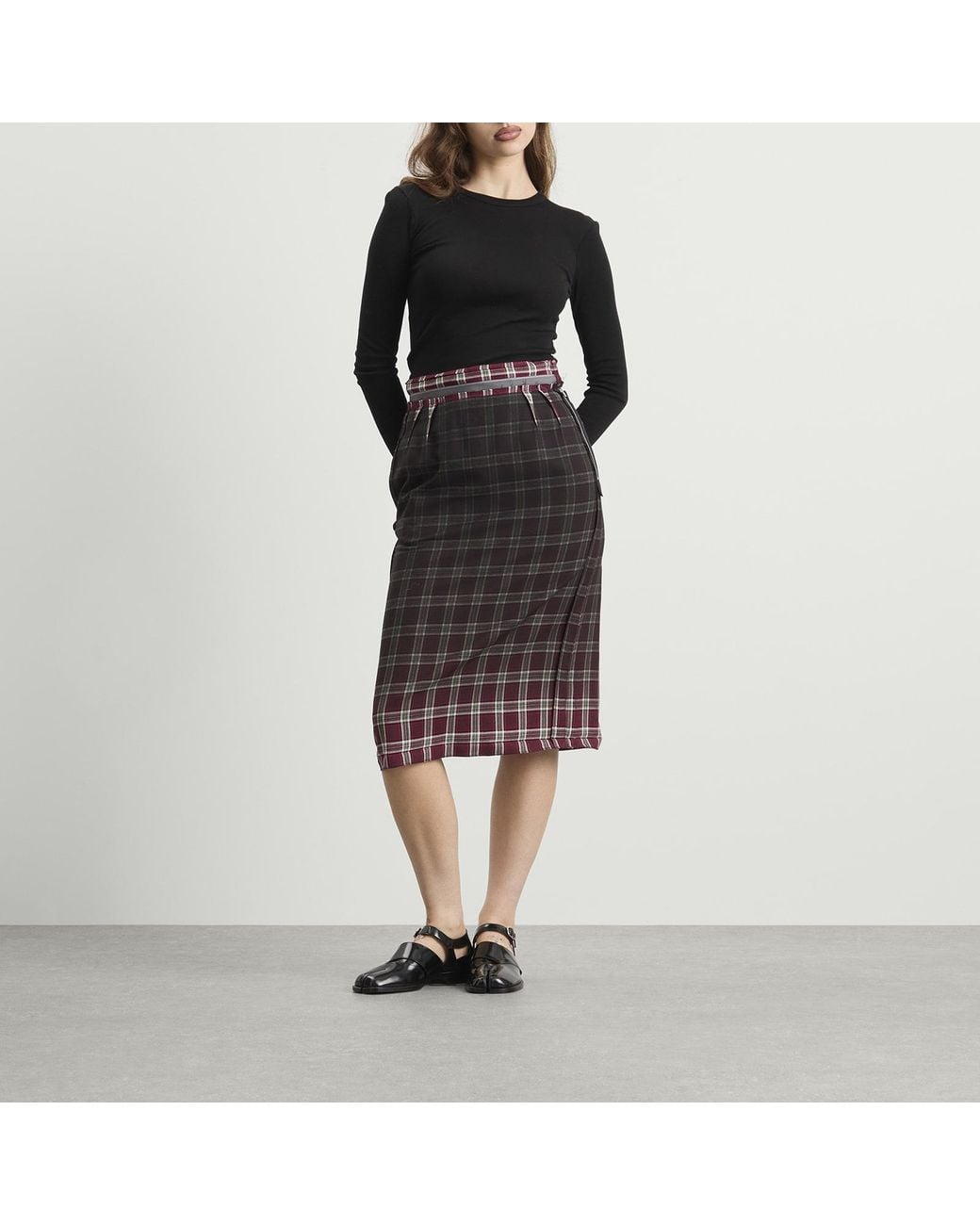 Maison Margiela Black Check Midi Skirt