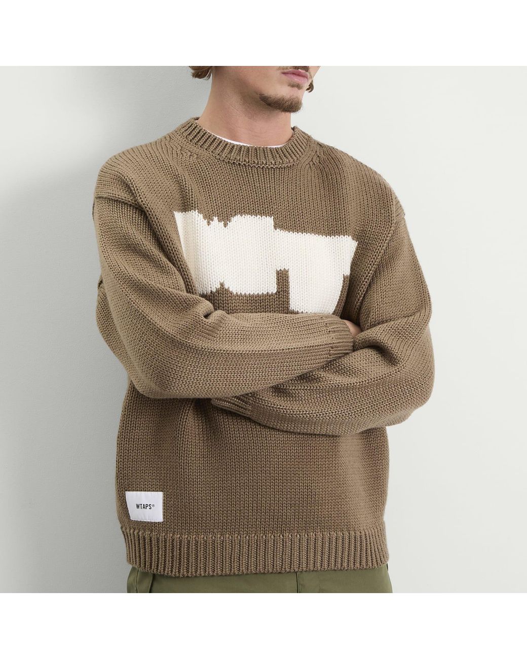 (w)taps Brown Intarsia Knit Sweater for men
