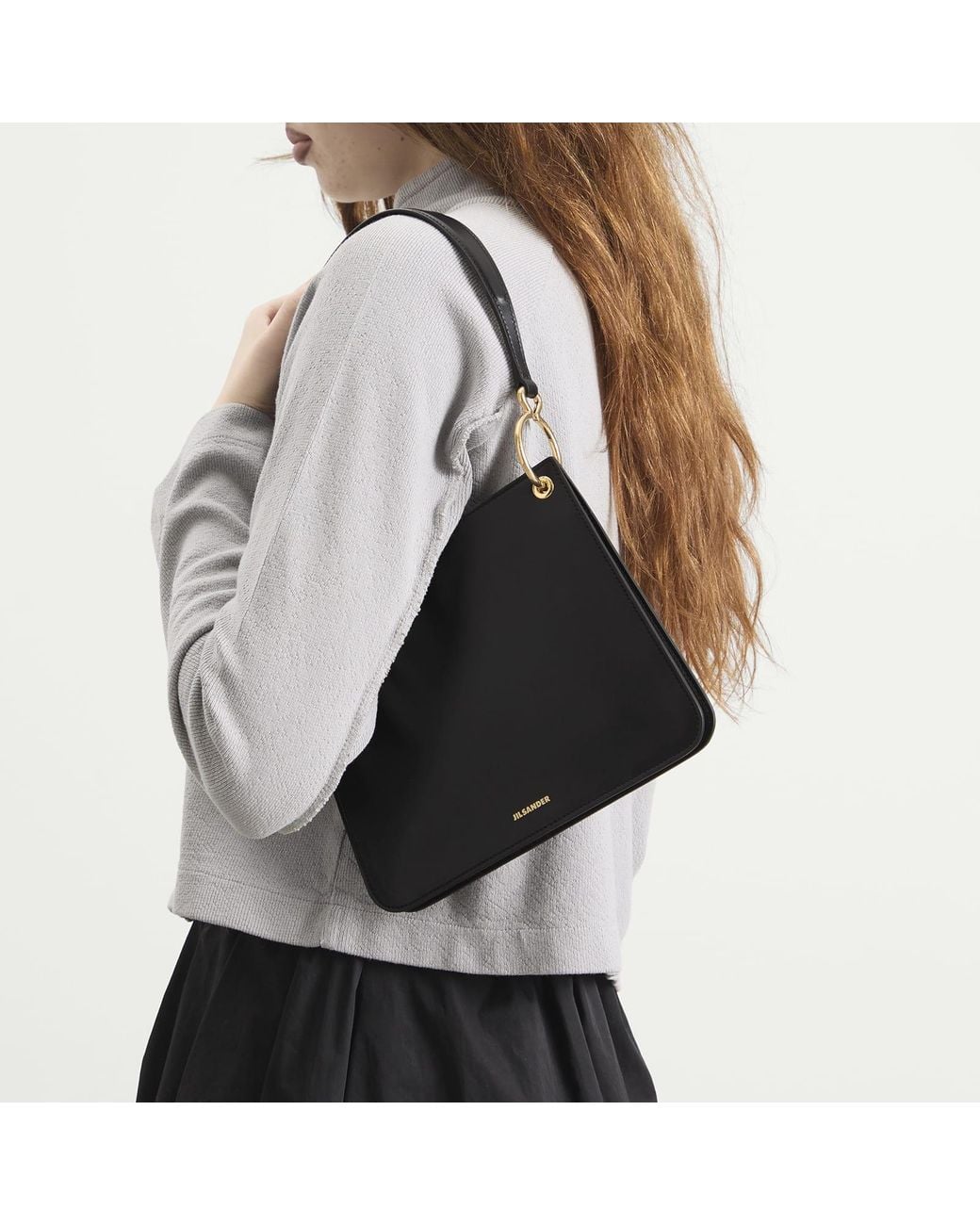 Jil Sander Black Otto Sm Leather Shoulder Bag