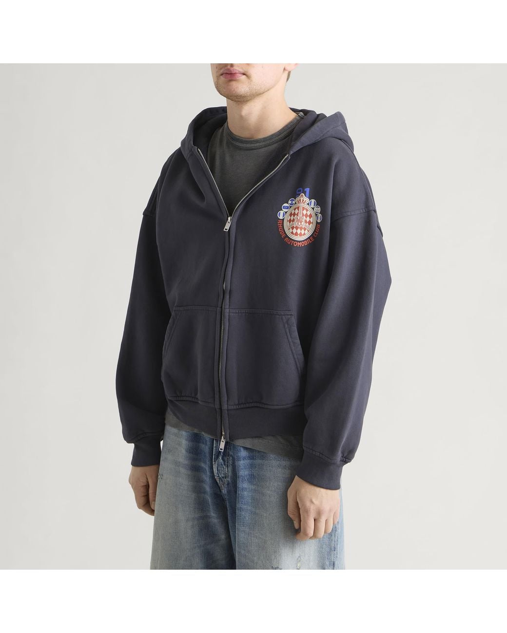 Rhude Blue Automobile Club Zip-Up Hoodie for men