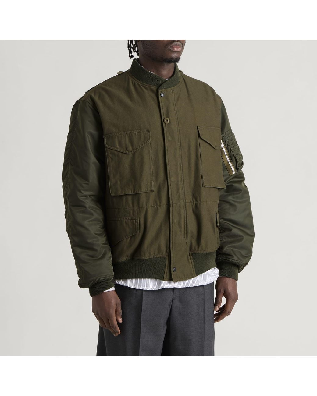 Junya Watanabe Green X Needles Cotton Satin Nylon Bomber Jacket for men