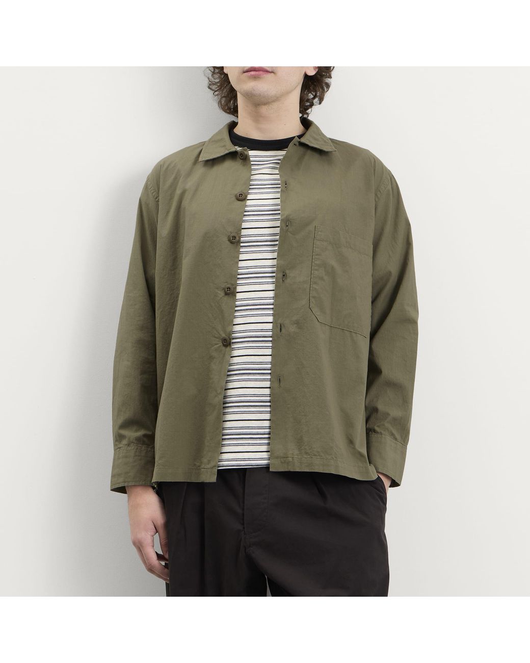 Universal Works Green Slub Shirting Fatigue Shirt for men