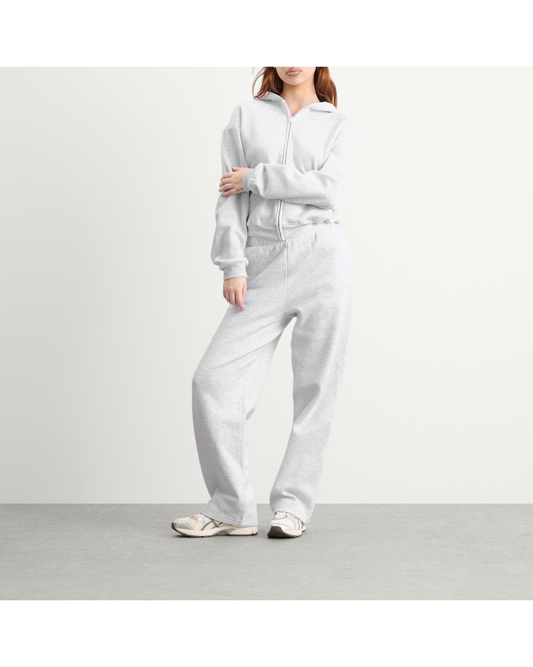 Skims White Cotton Fleece Classic Zip Up Hoodie
