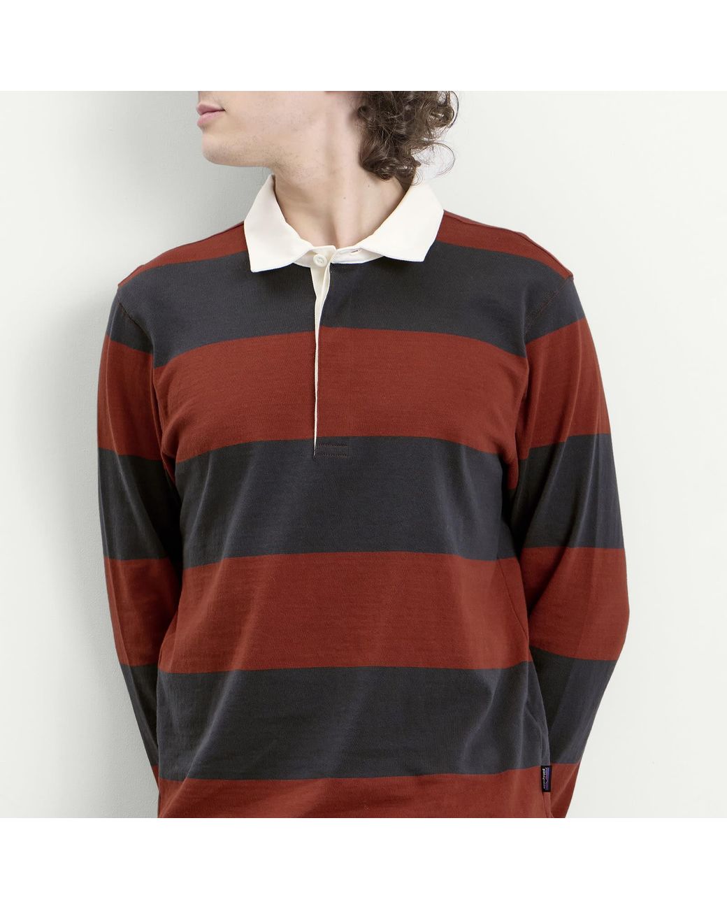 Patagonia Red Longsleeve Rugby Shirt Wide Stripe: Rusty for men