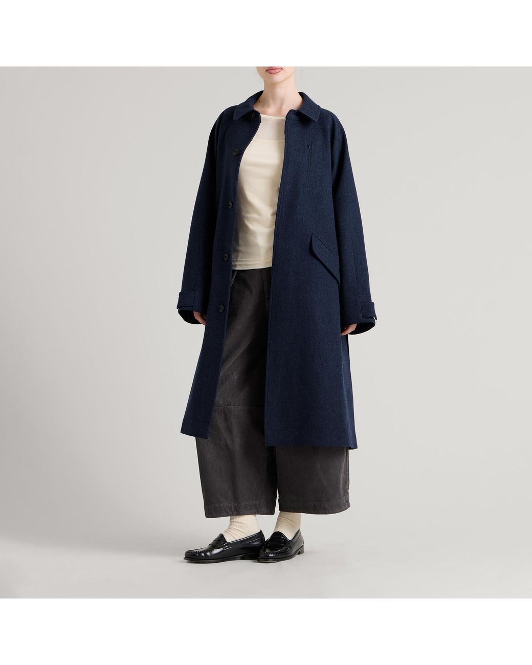 YMC Blue Tyrell Wool Trench Coat
