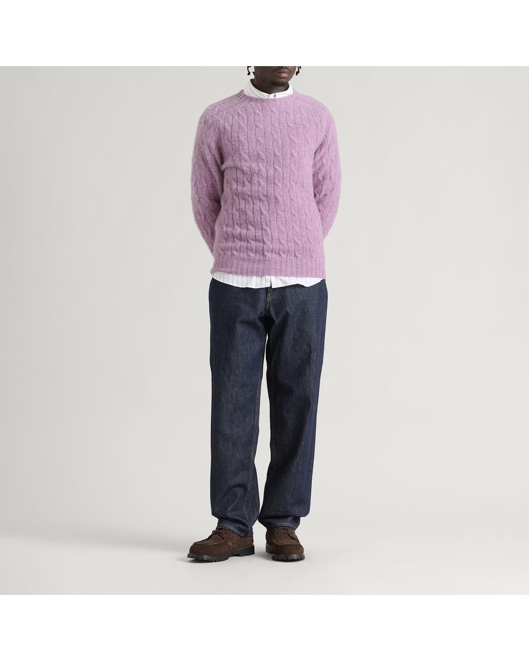 Drake's Purple Brushed Shetland Cable Jumper for men