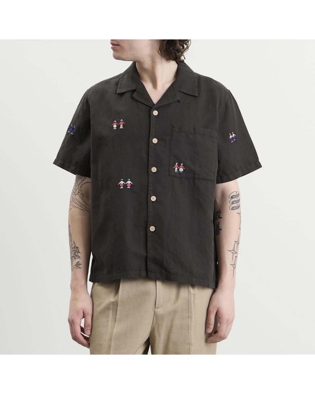 Folk Black Presented By End. Relaxed Soft Collar Vacation Shirt for men