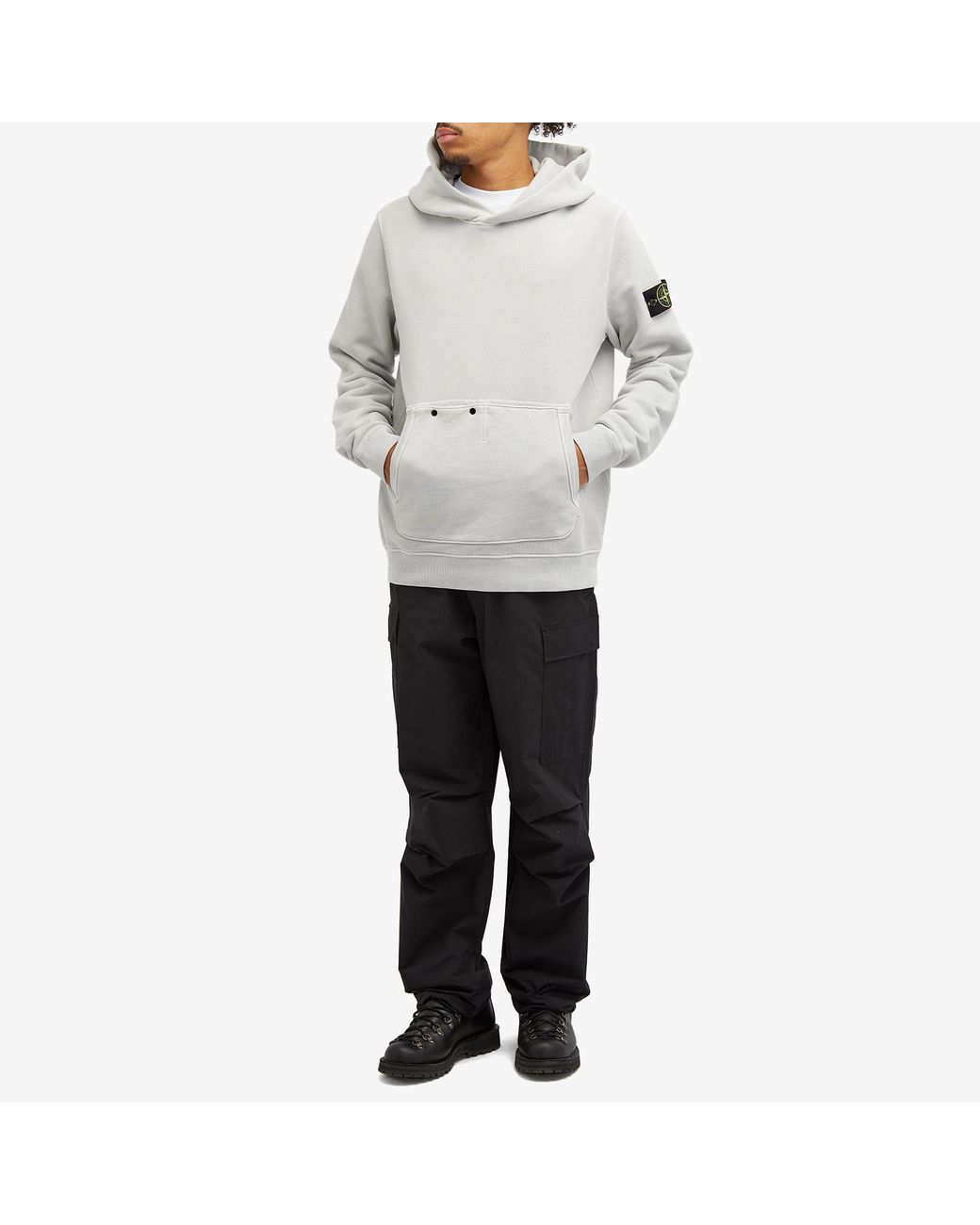 Stone Island Diagonal Fleece Old Effect Hoodie in White for