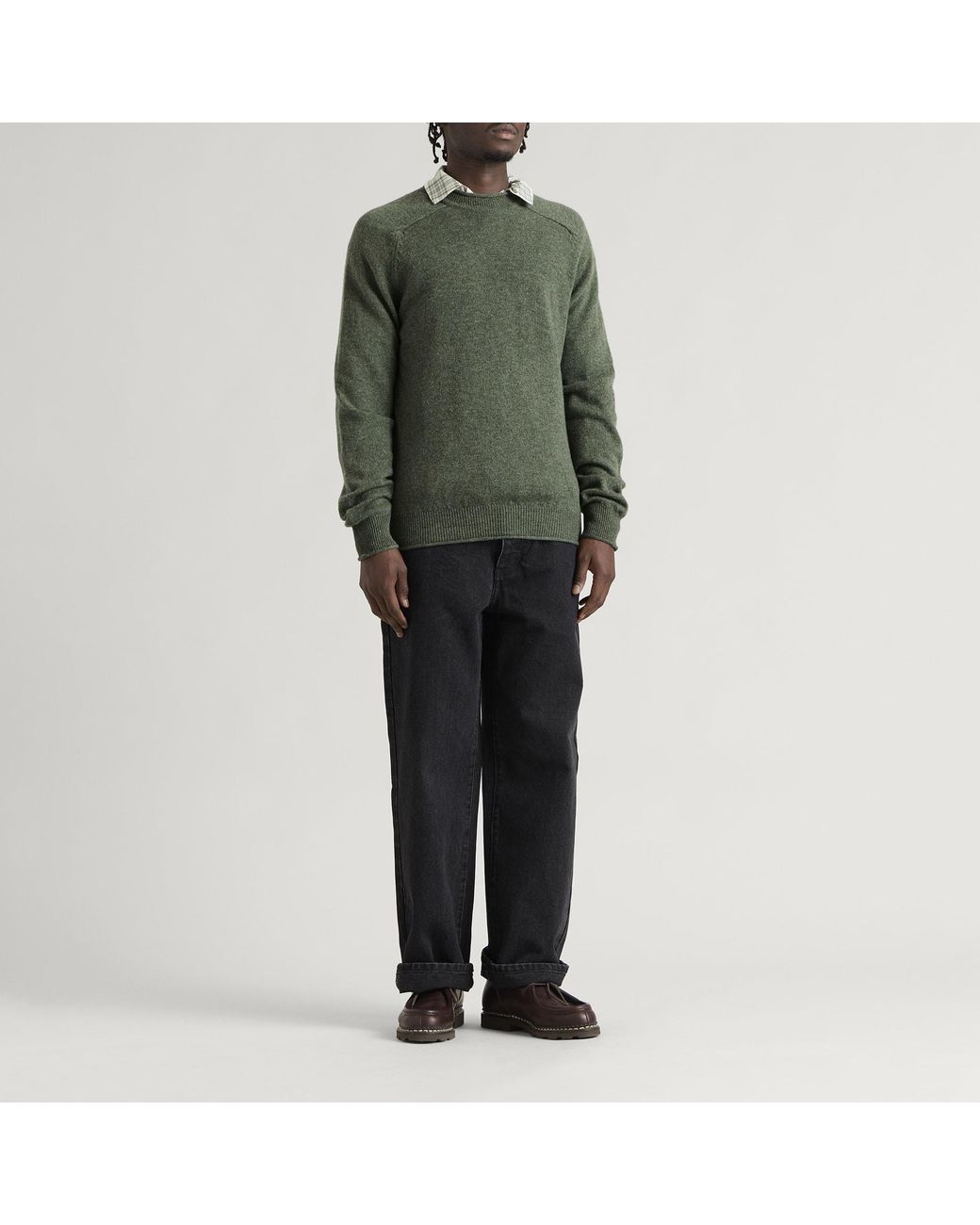 Pittari Green Usk Lambswool Roll Collar Jumper for men