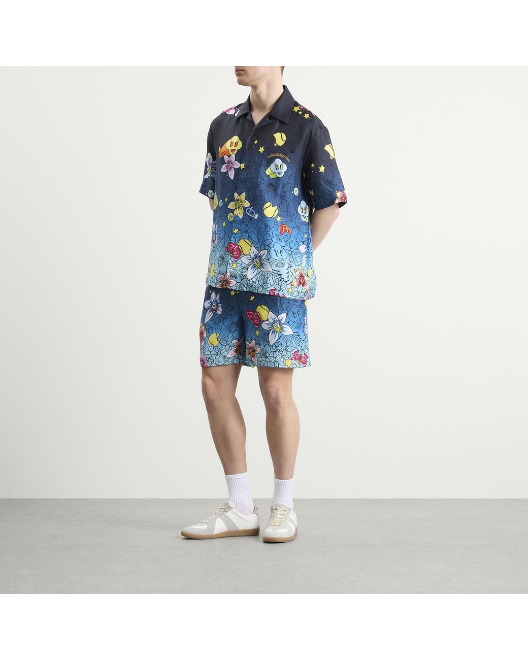 Casablanca Blue Collage D'Icones Graphiques Silk Shorts for men