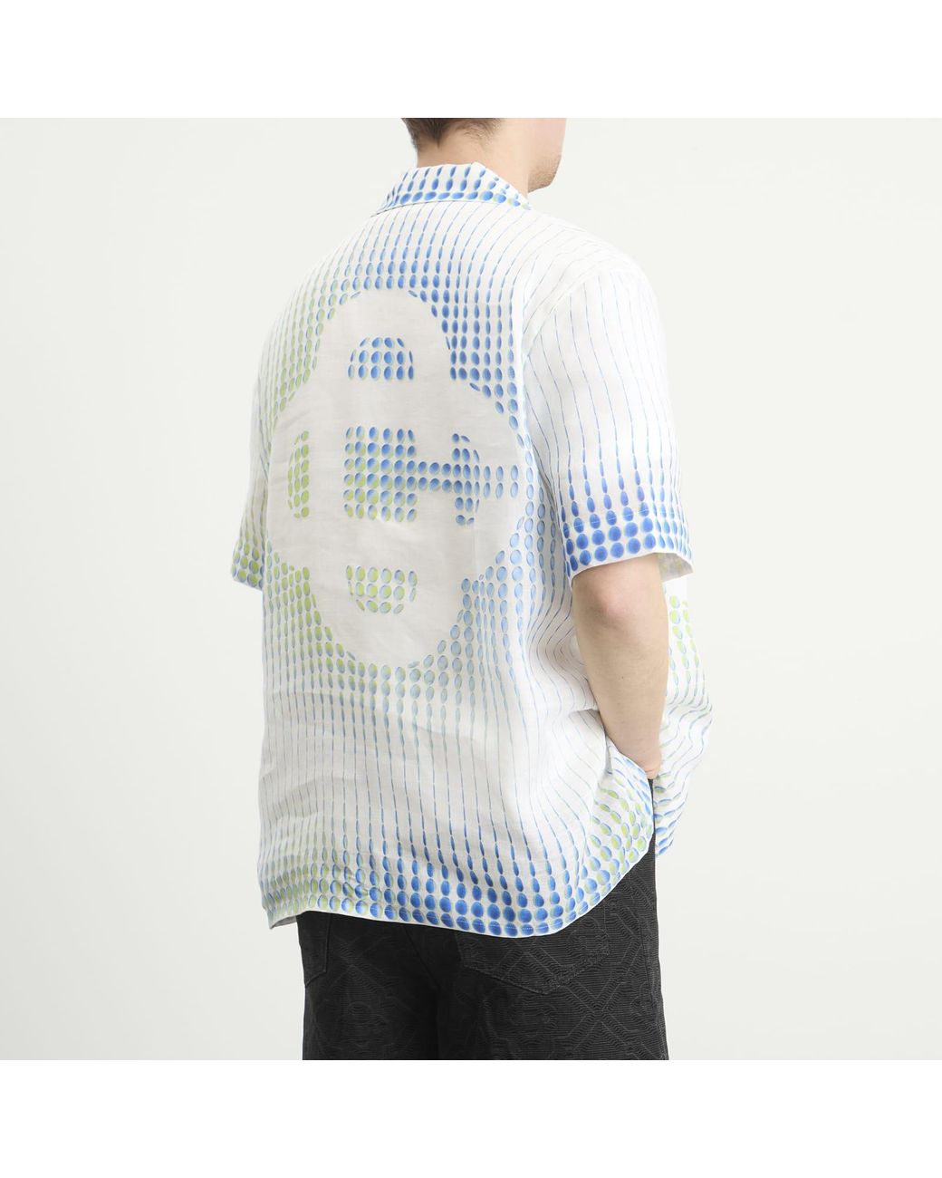 Casablanca Blue Pills Cuban Collar Linen Short Sleeve Shirt for men