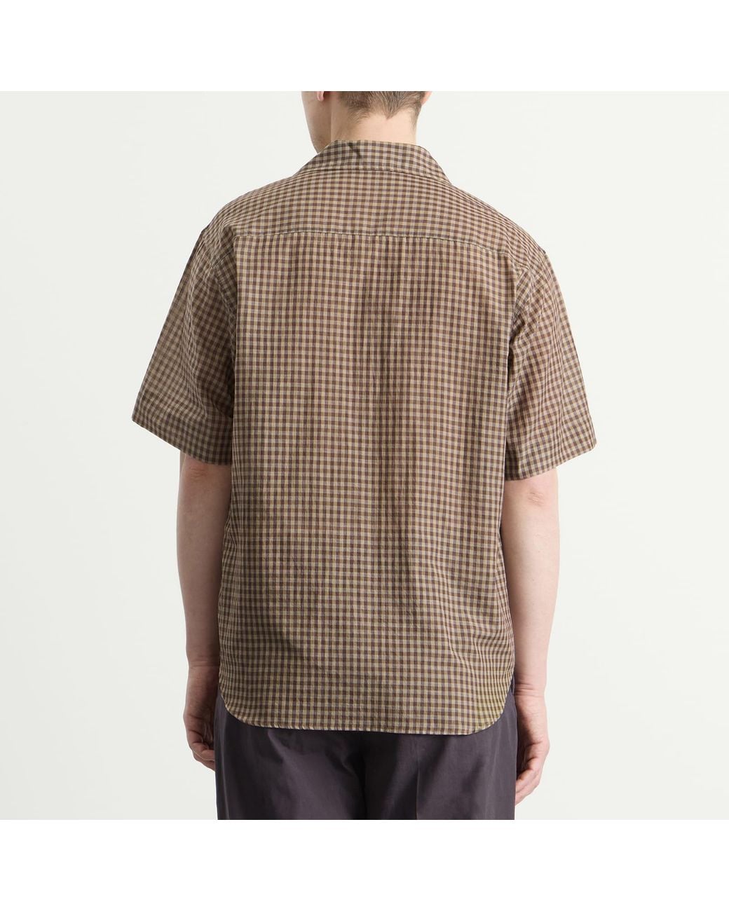 Auralee Brown Airy Light Cotton Check Shirt for men