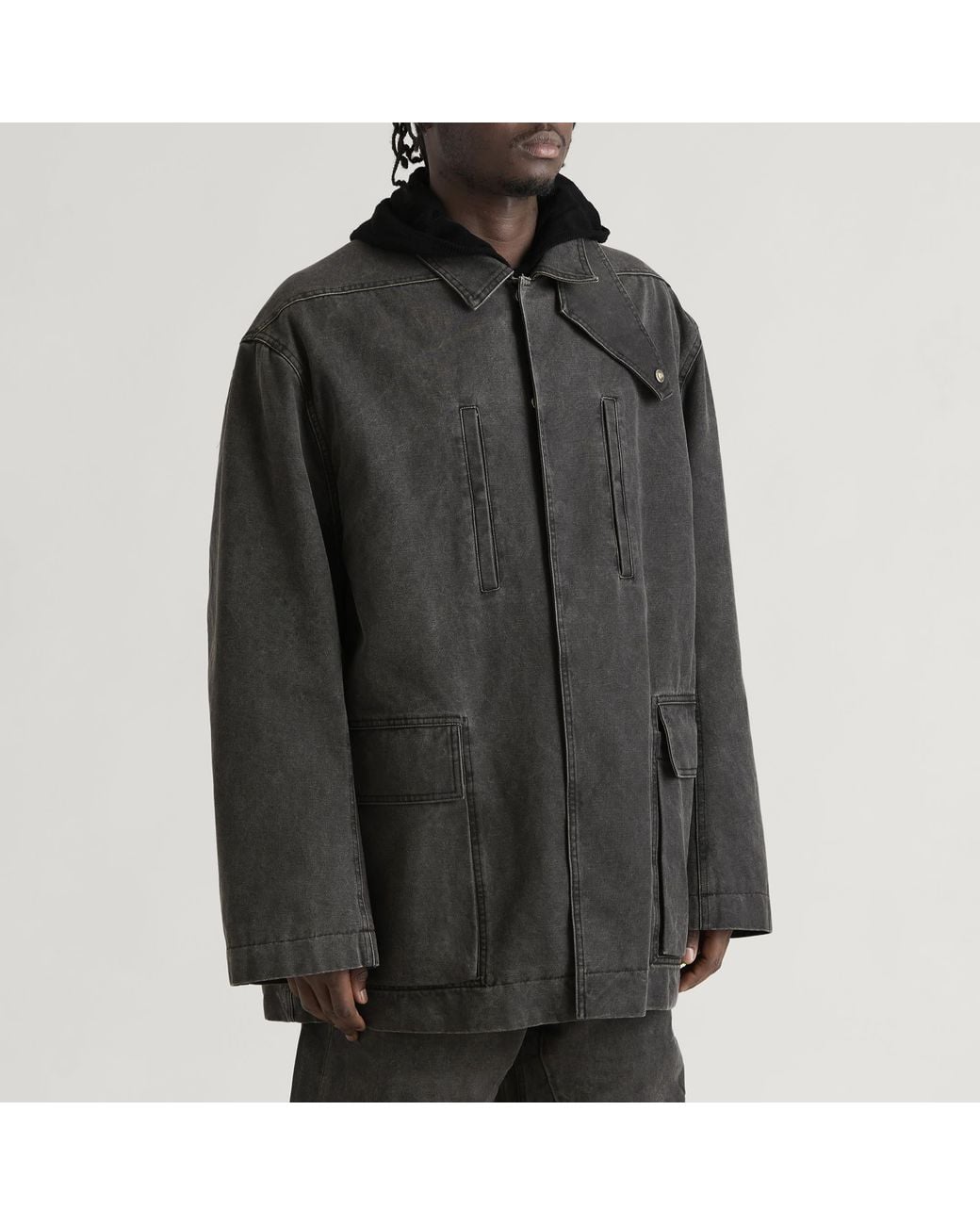 Rick Owens Gray Collared Canvas Mac for men