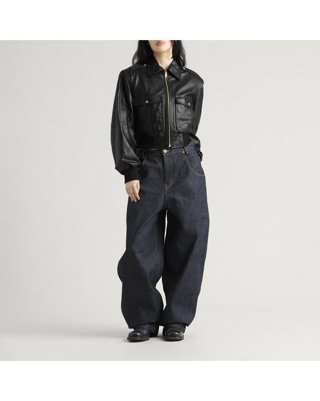 Willy Chavarria Black Cropped Leather Jacket
