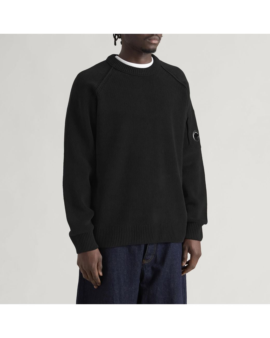 C P Company Black Chenille Knit Lens Jumper for men