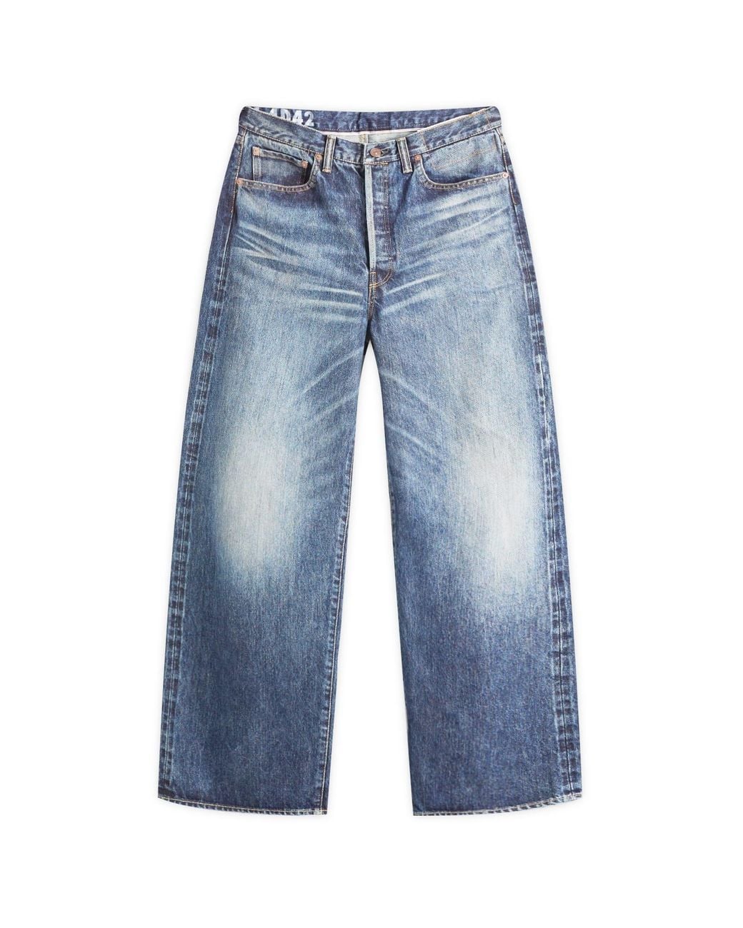 Visvim Social Sculpture 01 14 Oz Wide Leg Damaged 42 Jeans in Blue