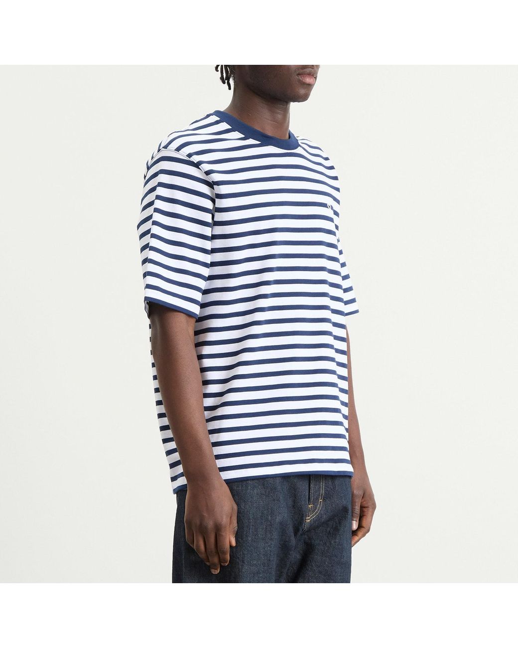AMI Blue Short Sleeve Boxy Fit Mariniere T-Shirt for men