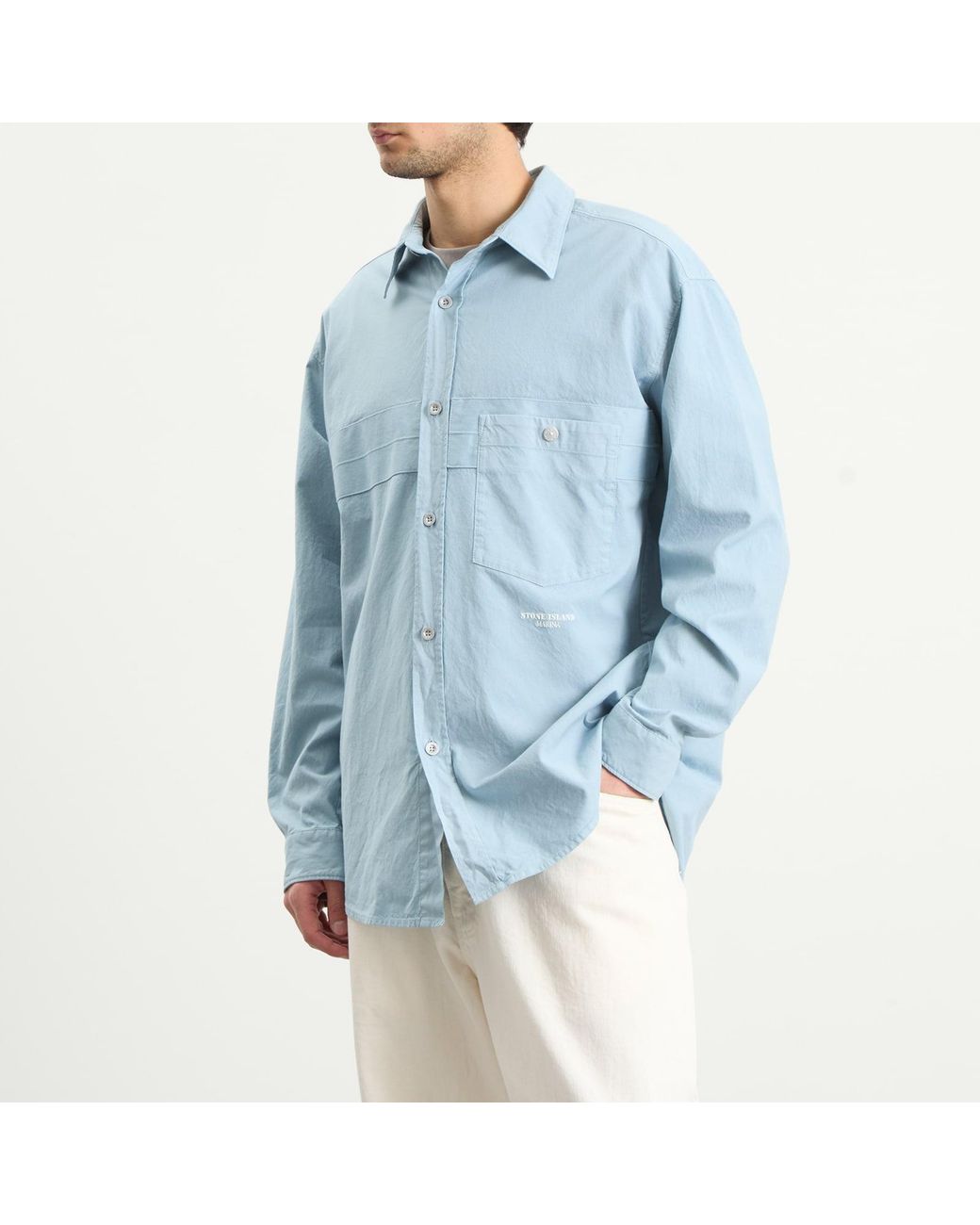 Stone Island Blue Marina Cotton Nylon Panama Overshirt for men