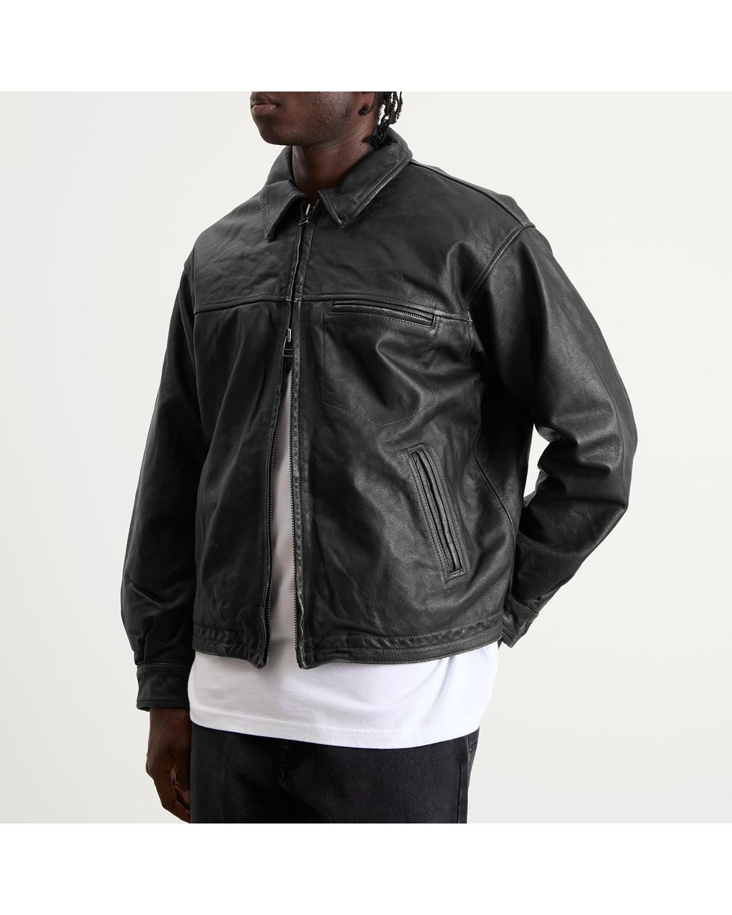 FRIZMWORKS Gray Destroyed Cowhide Leather Jacket for men