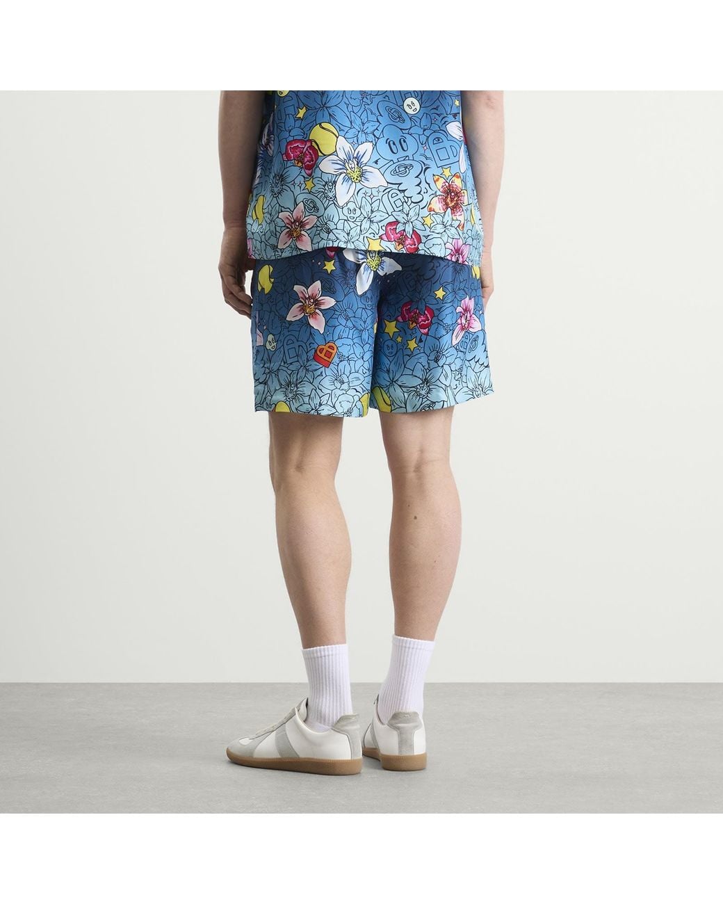 Casablanca Blue Collage D'Icones Graphiques Silk Shorts for men