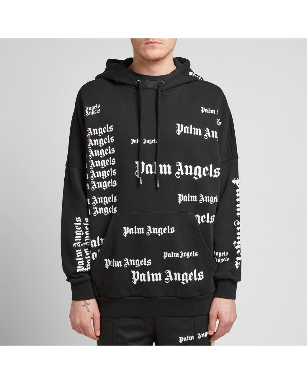 Palm Angels All Over Logo Print Hoodie Black – Court Order