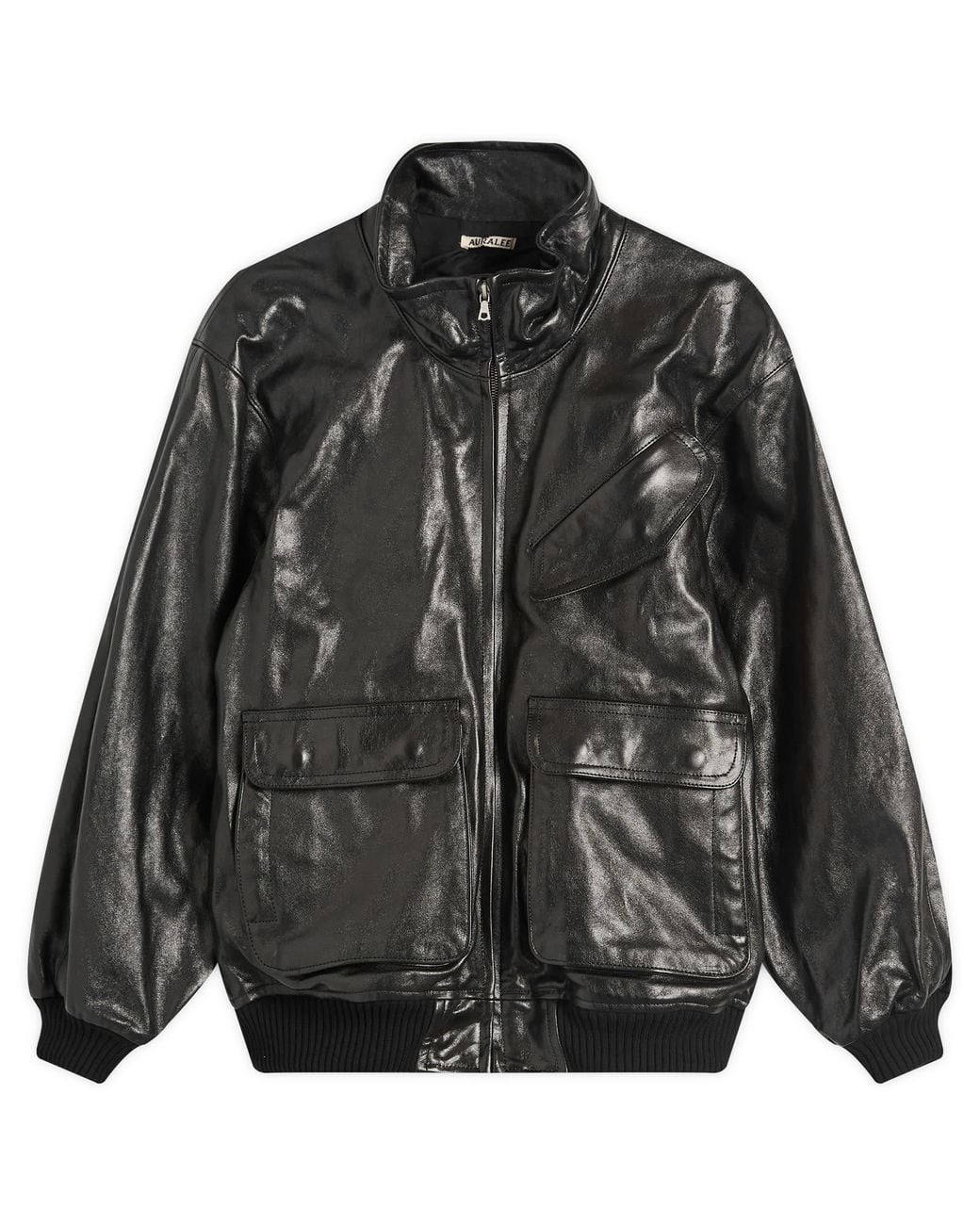 ジャケット・アウター auralee LAMB LEATHER HALF SLEEVED SHIRTS AURALEE Lamb Leather Zip Blouson in Black for Men | Lyst UK